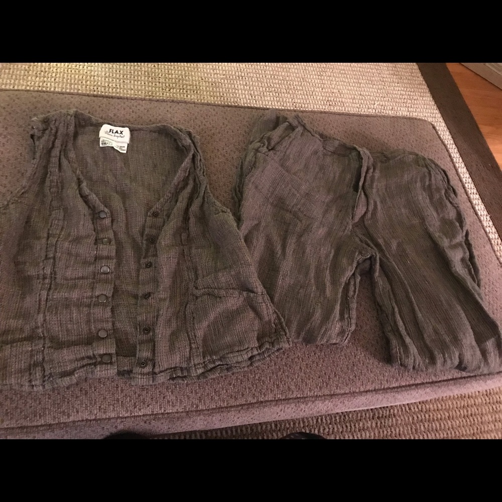 Flax pants and sleeveless button down top